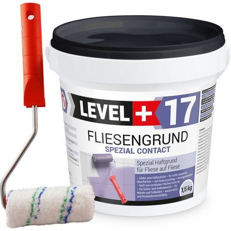 LEVEL+ Fliesengrund Haftgrund Quarzgrund 1,5KG L+17 + Farbroller 10cm
