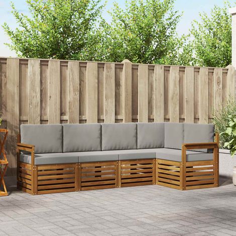 Ecksofa Set 5 pcs Natürlich und Hellgrau Massivholz Akazie (1/5)