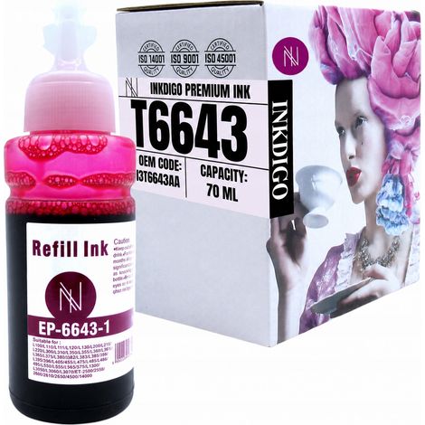 Inchiostro Inkdigo T6643 compatibile con Epson EcoTank ET2550 ITSL3050 L100 L100 certificato TÜV (1/5)