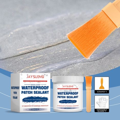 Mastic transparent et étanche pour carrelage de salle de bain et joints de toiture, adhésif étanche et résistant à l'usure pour usage domestique – 150 g + pinceau 1 + raclette 1 + gants jetables 1 (1/5)