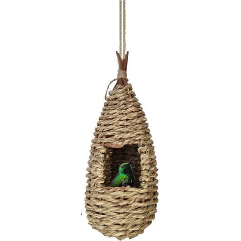 Maison pour oiseaux-mouches en herbe naturelle tressée à suspendre à l'extérieur - Nid artisanal (1/5)
