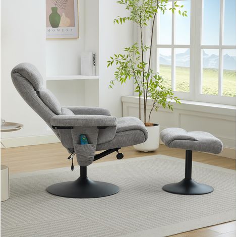 Relaxsessel 77x75.5x100 cm grau Chenille mit 5-Punkt-Massage, Sitzheizung, 360°-Drehung und Hocker (1/5)