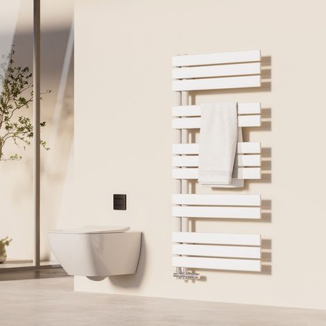 Heilmetz – Sèche-serviette eau chaude 120x60 cm – Acier inoxydable anti-corrosion – 690 W – Raccordement latéral – Design asymétrique