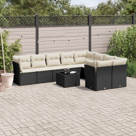 Set Divani da Giardino 10pz con Cuscini in Polyrattan Nero vidaXL (1/3)