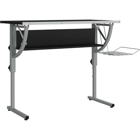 Bureau Table de travail Table d'écriture d'artisanat noir et gris 110x53x(58-87) cm (1/5)