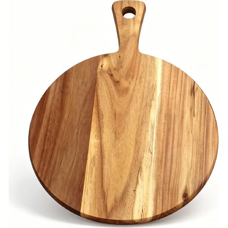 Assiette à Pizza en Bois de 40x35cm, Planche Pizza Ronde avec Poignée (1/5)