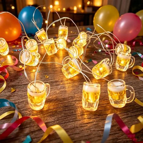 Guirnalda de luces LED de 3 m para vasos de cerveza, funciona con pilas, con 30 [Clase energética A] (1/2)