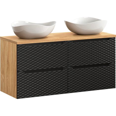 Mueble doble lavabo 120cm 4 cajones Elora Negro y madera Cloud (1/4)