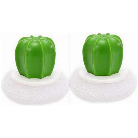 2pcs pinceaux de Cuisine en Forme de Cactus créatifs, Cactus Pot Fil éponge Boule Plat Brosse de Lavage en Acier Inoxydable récureurs Brosse de Nettoyage avec poignée en Plastique Blanc (1/5)