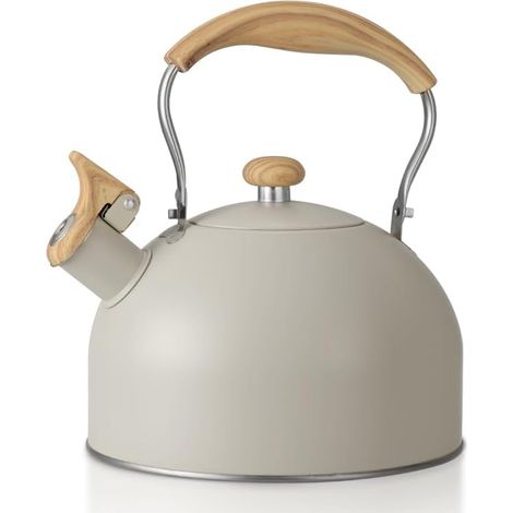 Bouilloire rétro en émail avec sifflet - 2 litres - 1 pièce - Blanche - Compatible induction, gaz et bois - Bouilloire haut de gamme pour une ébullition rapide (1/5)