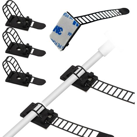 Lot de 100 supports de câbles autocollants - Clips de câble autocollants - Serre-câbles - Fixation de câbles - Pour la gestion des câbles à la maison et au bureau - Noir (1/5)
