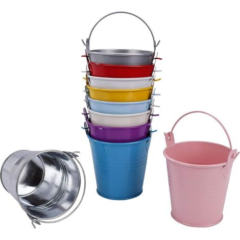 ZOLGINAH Mini Seau Métal Coloré Verni Bonbonnière Dragée pour Déco de Mariage Baptême Fêtes ou Plante 10Pack/ 7.5cm de Hauteur pour Boîte de Bonbons, Bougies Votives, Bibelots, Conteneur de Jardin Pot