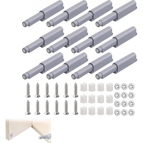 12 PCS Push to Open, Poussoir Porte Placard, Système D'ouverture Sans Poignée, Ouvre et Ferme avec Pression pour La Porte de L'armoire, Amortisseur Pour Porte De Meuble, Tiroir, Armoire Et Placard (1/5)