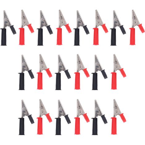 Lot de 10 pinces crocodile isolées, fils de test avec fiche 4 mm, ouverture 10 mm, rouge et noir J.60046 (1/5)