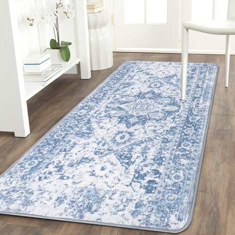 Tapis de Couloir Antidérapant pour Couloir 60x120cm Lavable Bleu Vintage Tapis de Cuisine pour Entrées Chambre à Coucher Buanderie (1/5)