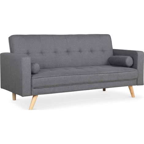 Cotecosy – Canapé convertible scandinave Slow 3 places – Tissu gris foncé – Dimensions L186 x P75 x H89 cm – Confort moderne et épuré