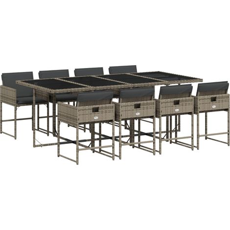 Maison Exclusive - 9-tlg. Garten-Essgruppe mit Kissen Grau Poly R