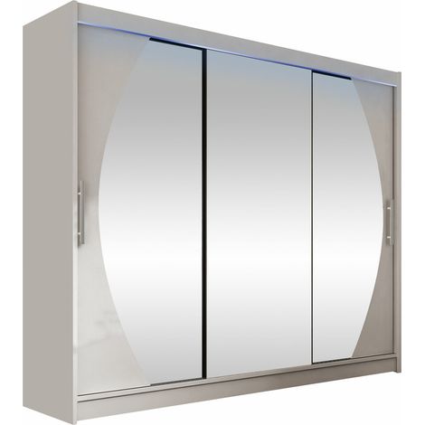Armario Closico Ordo V, Cachemira, 215x250x58cm, Puertas de armario: Correderas, Número de estantes: 9, LED