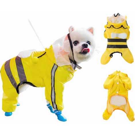 Imperméable pour chien - Poncho imperméable avec capuche et bande réfléchissante, léger et respirant, pour chiens de petite, moyenne et grande taille, motif abeille mignon. (1/5)