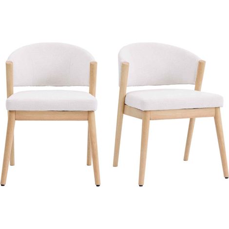 ALBA-Chaise bois naturel et tissu Trendy Ecru (x2) (1/5)