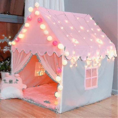 Tente de jeu pour enfants, maisonnette, grande tente château féerique en coton avec lumières LED effet neige, cadeau pour filles et garçons (1/4)