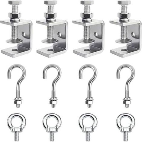 12 Teiliges Set C Klemme, Einstellbar TräGerklemme Edelstahl Klemmhalter Kieferöffnungen 30mm Schraubklemme Klemmbereich ist 0-25mm Klemmhaken mit Edelstahl Haken und Ringschrauben (1/5)