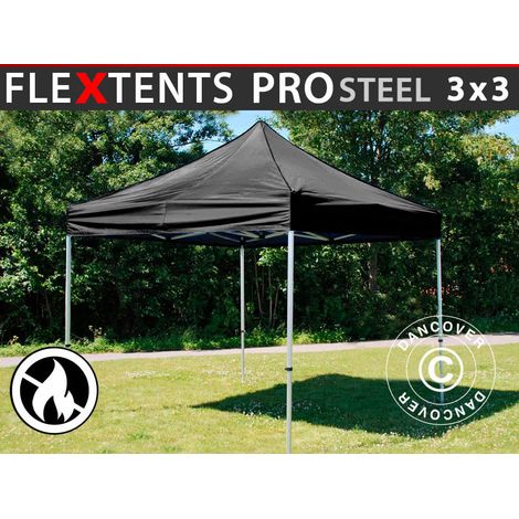 Pop up gazebo FleXtents PRO Steel 3x3 m Black, Flame retardant