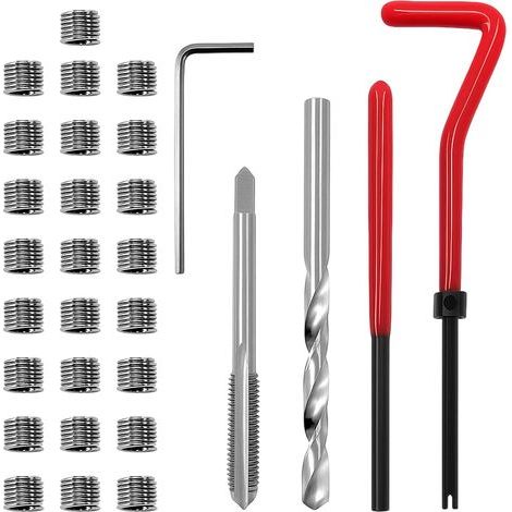 Kit de réparation de filetage M6 de 30 pièces outil d'insertion de filetage métrique + clé + visseuse HSS + robinet fileté M6 (1/5)