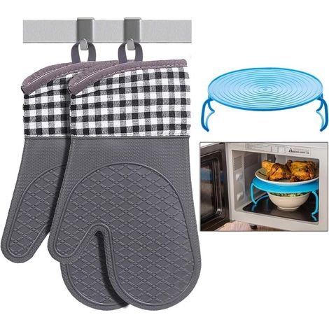 Gant de cuisine en silicone résistant à la chaleur, manique grise avec support pliable et antidérapant (1/3)