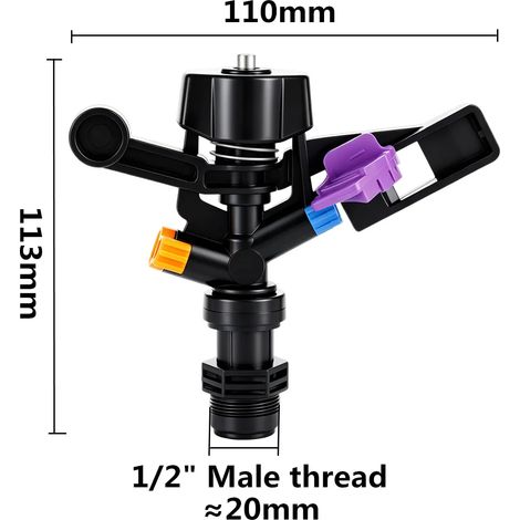 (1 pièce) Arroseur rotatif à bascule fileté mâle 1/2" pour jardin, pelouse, fleurs, serre, parc, ferme (1/5)