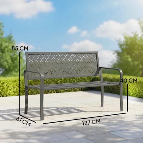 Banc de jardin 2 places en métal, résistant aux intempéries, avec dossier antirouille, design géométrique, supporte jusqu'à 240 kg (1/5)