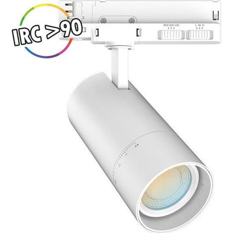 Lámpara spot LED sobre riel con adaptador de 3 encendidos Blanco 10/15/20W (CCT) y ángulo ajustable. Miidex Lighting®