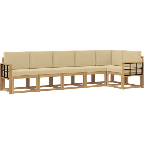 Conjunto de sofás de exterior con cojín 6 pcs y Beige Poliéster vidaXL