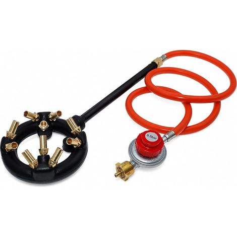 Kit brûleur propane fonte 10 buses 41 000 BTU, régulateur haute pression 0,5 bar, tuyau et tube de distribution pour forge, four à pizza, friteuse (1/5)
