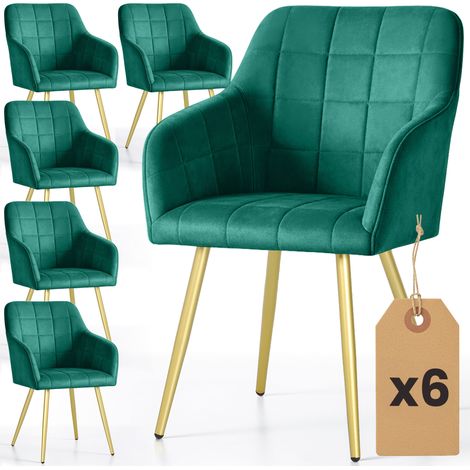 Juego de 6 sillas acolchadas con costuras cuadradas LUXANO Verde Botella patas doradas (1/5)