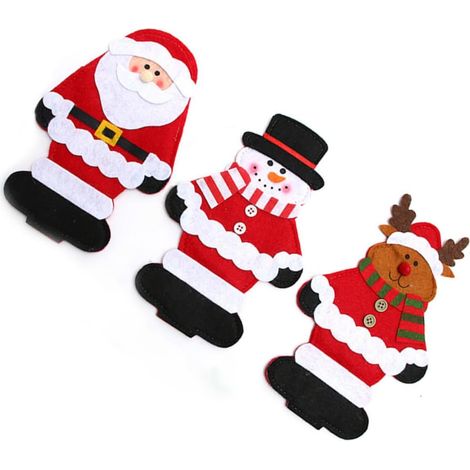 Ensemble unique de sacs à couverts de Noël, 6 porte-couteaux et fourchettes, design bonhomme de neige, poches de vaisselle réutilisables (1/5)