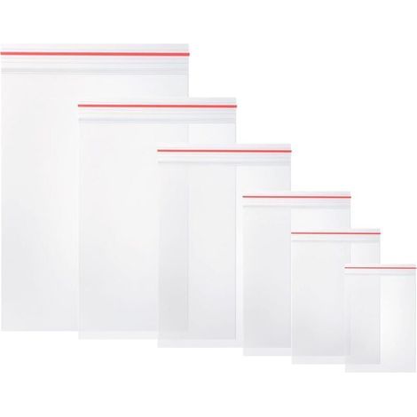 Lot de 600 Plastique Transparent, Sacs à Fermeture, Plastiques Sacs en Plastiques Transparents Refermables, épaisseur 80 μm - 100×6 Sachets (6 Tailles) (1/5)