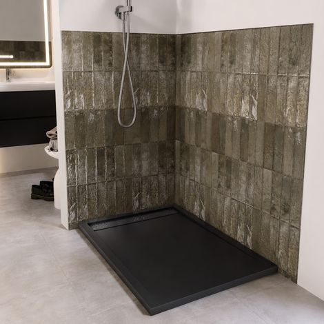 Plato de ducha negro 80x120x4 cm con rejilla lineal negra - WHITENESS II