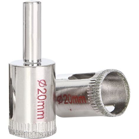 Kit de 2 forets diamantés de 20 mm à queue ronde pour percer le verre, le marbre et les carreaux de céramique. (1/5)