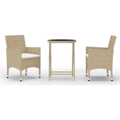 Maison Exclusive - Set Bistrot da Giardino 3 pz Polyrattan e Vetro Temperato Beige