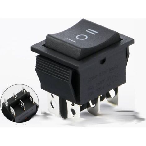 Interruptor basculante DPDT de 6 pines ON/OFF/ON, 16 A 250 VCA – Nylon duradero con terminales de latón – Dimensiones: 26 x 21,5 mm (1/3)
