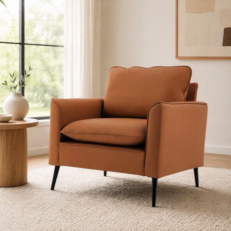 Fauteuil de détente marron en simili cuir avec coussins et montage facile (1/5)