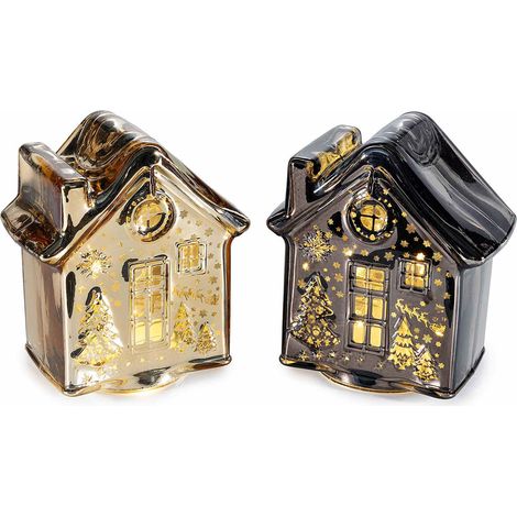 Casette natalizie in vetro effetto lucido con decori in rilievo e luci LED, set da 2 pezzi, cm 12 x 7,5 x 13,5 H
