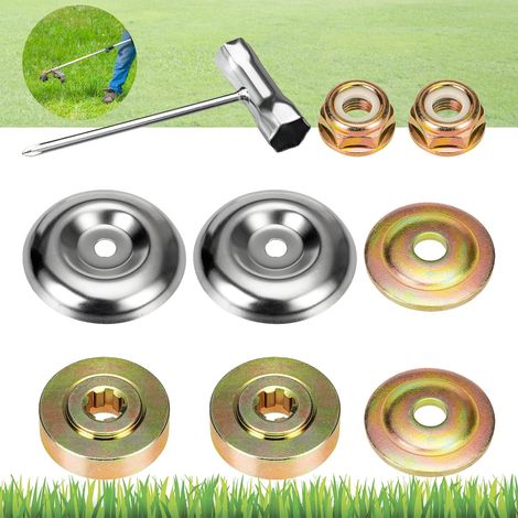 Kit Ecrou Tête de Débroussailleuse 9 Pièces Universelle Débroussailleuse En Métal Accessoires Adaptateur de Lame de Tondeuse à Gazon pour Jardin Tondeuse à Gazon (1/5)