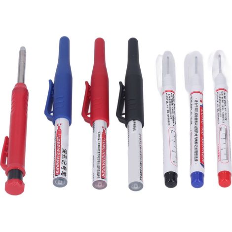 Zimmermanns-Stiftmarker-Set, multifunktional, 6 Stiftmarker mit langer Spitze für tiefe Löcher, 1 Holzbearbeitungsstift mit Anspitzer und Nachfüllminen (1/5)
