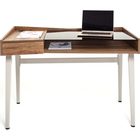 Scrivania portacomputer Stilo noce country struttura metallo bianca 120x60x80 cm (1/2)
