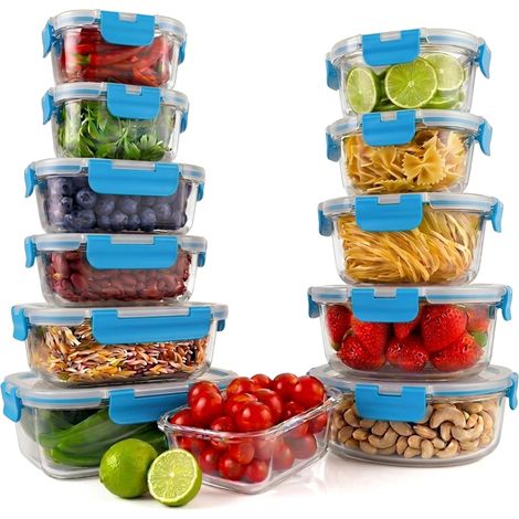 Lot de 12 Boîtes de Conservation en Verre Empilables – Couvercles Hermétiques pour Meal Prep Rangement Alimentaire Réfrigérateur Congélateur (1/5)