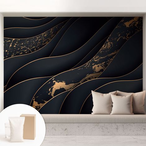 Papier peint intissé avec imprimé pour décoration intérieure pour rénovation a motif - Colle incluse gratuite Vagues élégantes 208x146 cm (1/5)