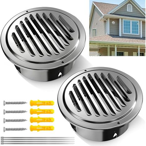 Lot de 2 grilles d'aération 150 mm - En acier inoxydable - Avec fixation à vis - Pour garage, cuisine, salle de bain (1/5)