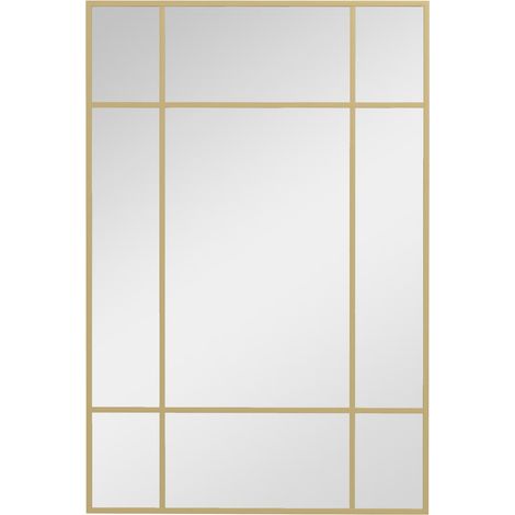 Fixation horizontale ou verticale miroir mural pour salon et chambre cadre métal robuste bandes dorées 90x60 cm (1/5)